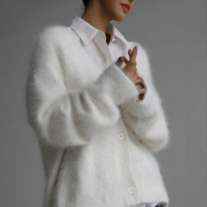 Cardigan Fluffy Mohair-Look Oversized V-Neck
