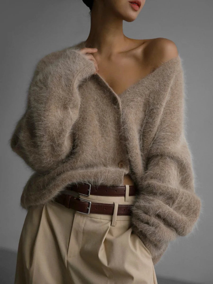 Cardigan Fluffy Mohair-Look Oversized V-Neck