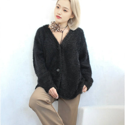 Cardigan Fluffy Mohair-Look Oversized V-Neck