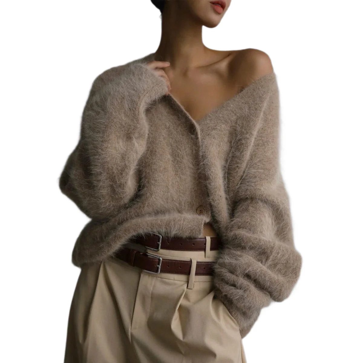 Cardigan Fluffy Mohair-Look Oversized V-Neck