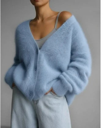 Cardigan Fluffy Mohair-Look Oversized V-Neck