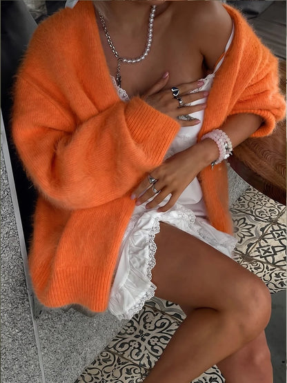 Cardigan Fluffy Mohair-Look Oversized V-Neck