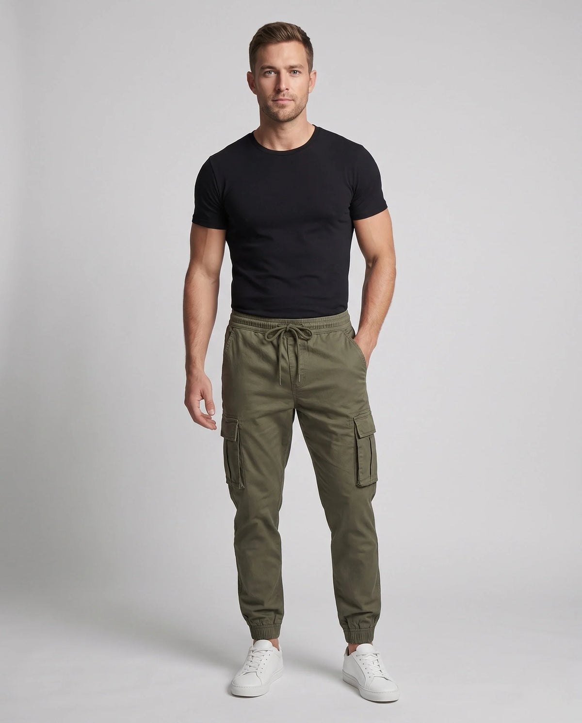 Cargo Pants Elastic Waistband Drawstring Side Pockets
