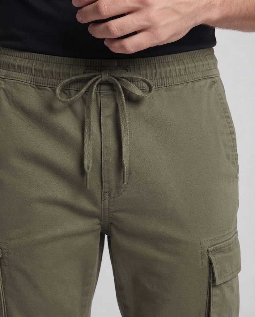 Cargo Pants Elastic Waistband Drawstring Side Pockets