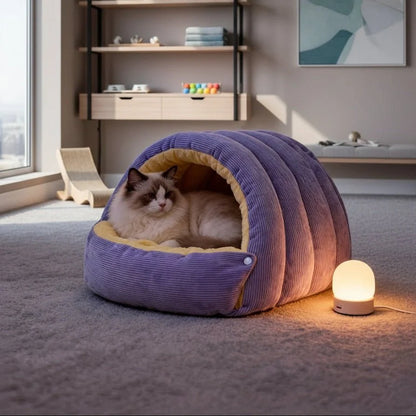Cat Bed Enclosed Cave Fleece Lining Machine Washable
