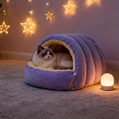 Cat Bed Enclosed Cave Fleece Lining Machine Washable