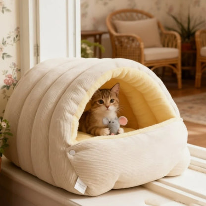Cat Bed Enclosed Cave Fleece Lining Machine Washable