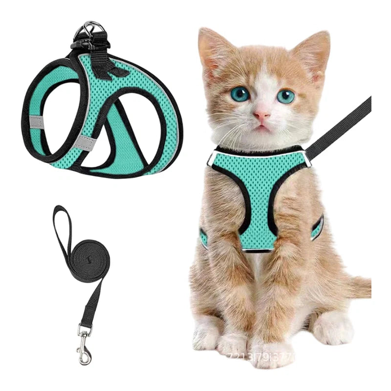 Cat Harness Breathable Mesh Reflective Stripes & Adjustable Straps