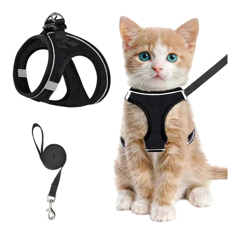 Cat Harness Breathable Mesh Reflective Stripes & Adjustable Straps