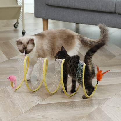 Cat Play Tunnel Curved Interactive Sisal & Feather Toys