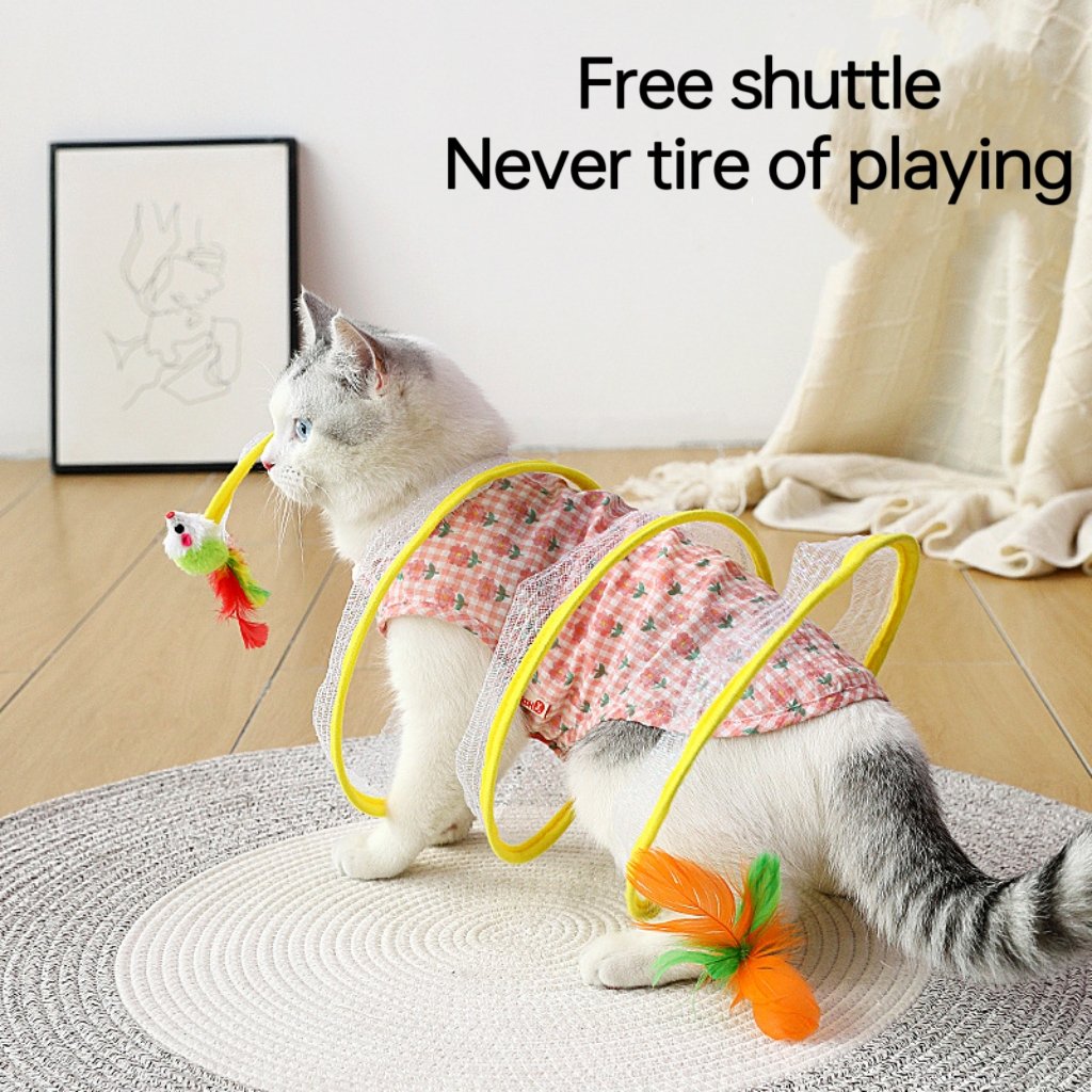 Cat Play Tunnel Curved Interactive Sisal & Feather Toys