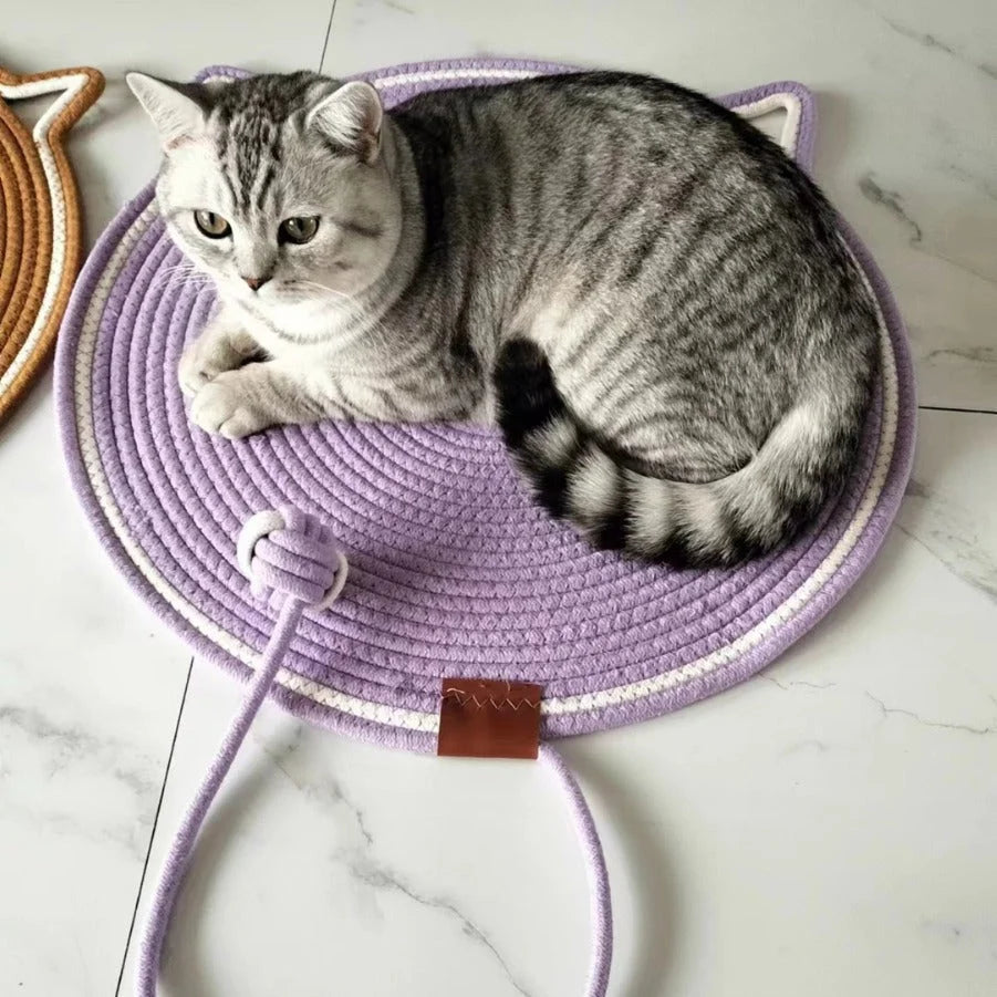 Cat Scratching Mat Natural Sisal Double-Sided With Dangling Toy