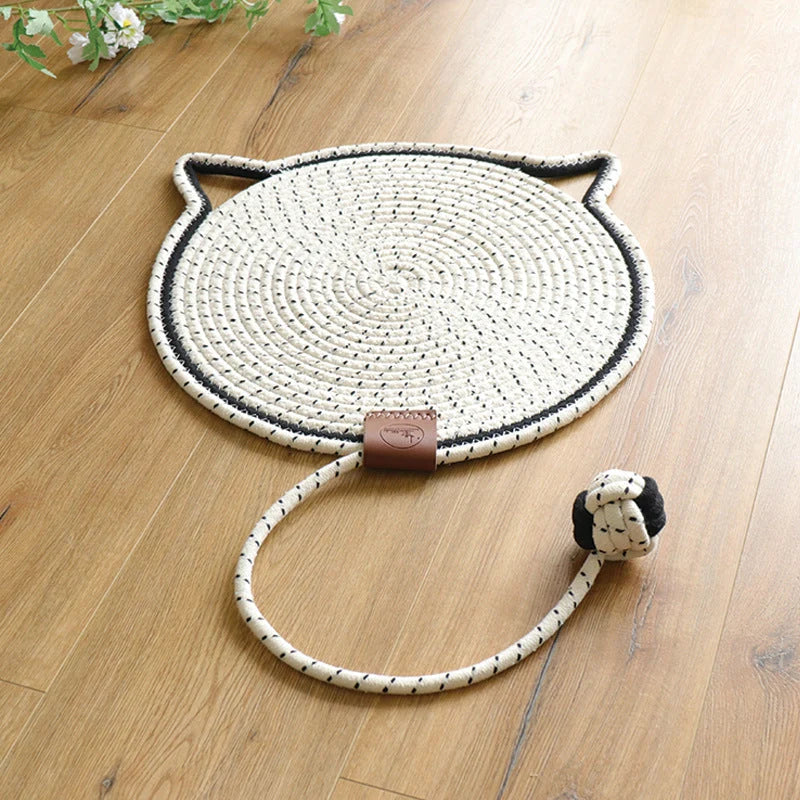 Cat Scratching Mat Natural Sisal Double-Sided With Dangling Toy