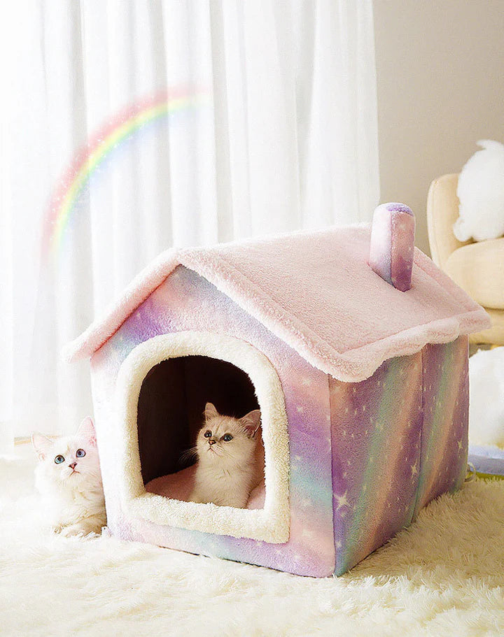 Cat & Small Dog Bed Enclosed Plush Machine Washable