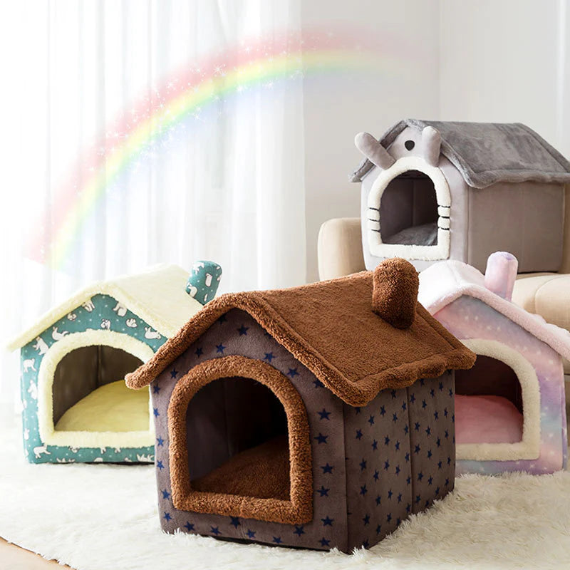 Cat & Small Dog Bed Enclosed Plush Machine Washable