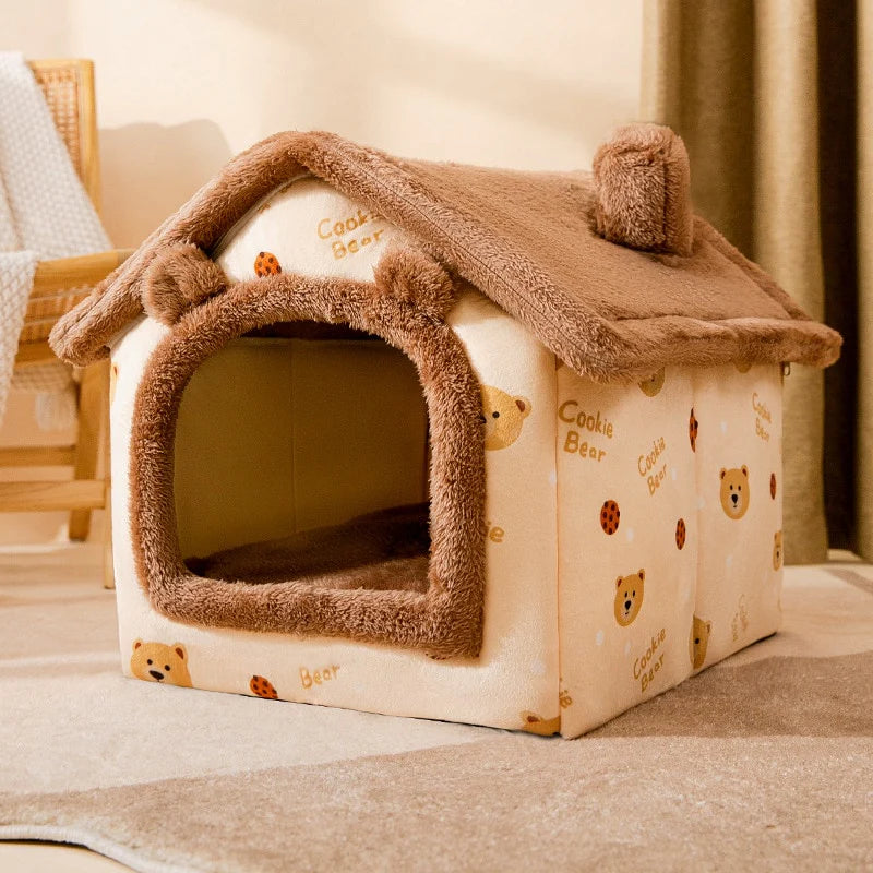 Cat & Small Dog Bed Enclosed Plush Machine Washable
