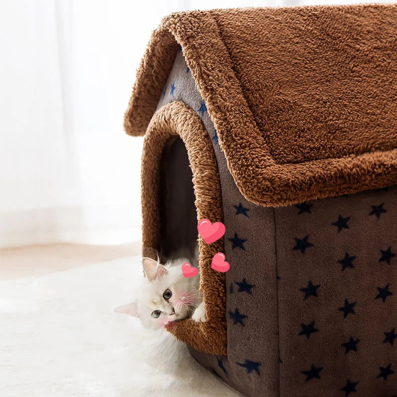Cat & Small Dog Bed Enclosed Plush Machine Washable