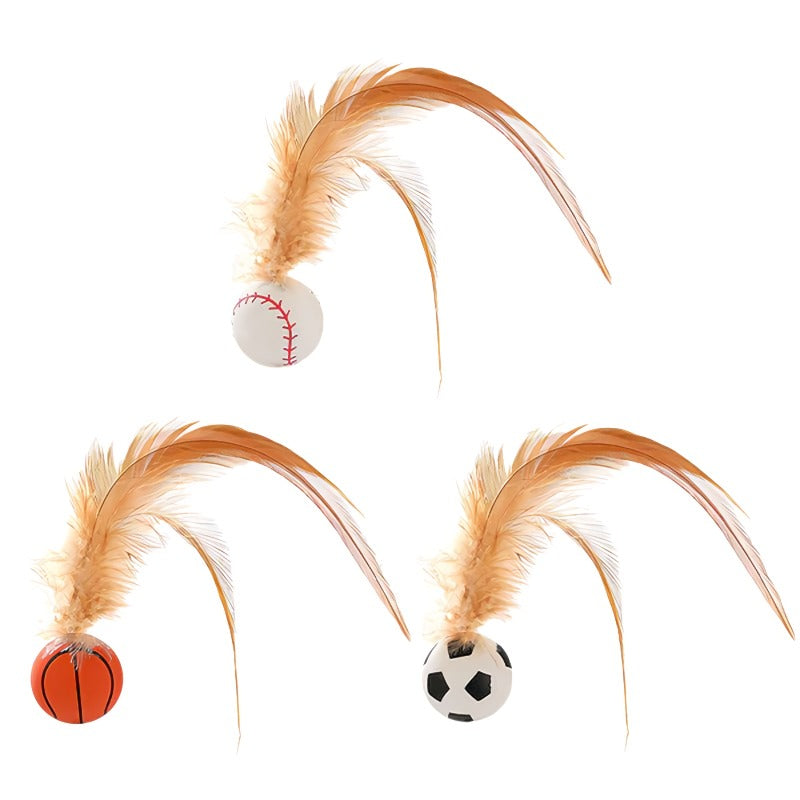 Cat Toy Silicone Feather-Tipped Bounce Ball Set of 3