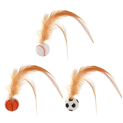 Cat Toy Silicone Feather-Tipped Bounce Ball Set of 3