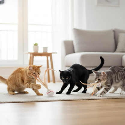 Cat Toy Silicone Feather-Tipped Bounce Ball Set of 3