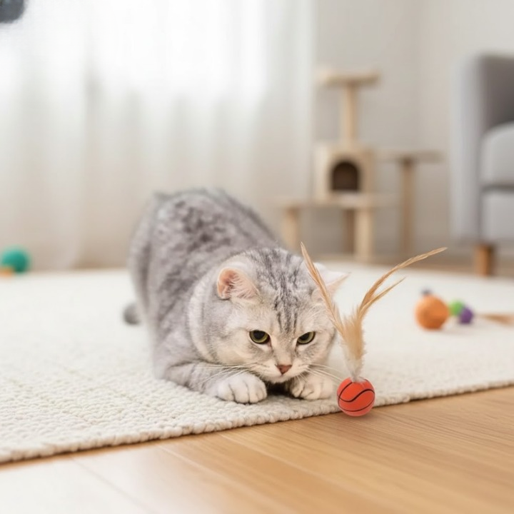 Cat Toy Silicone Feather-Tipped Bounce Ball Set of 3