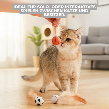 Cat Toy Silicone Feather-Tipped Bounce Ball Set of 3