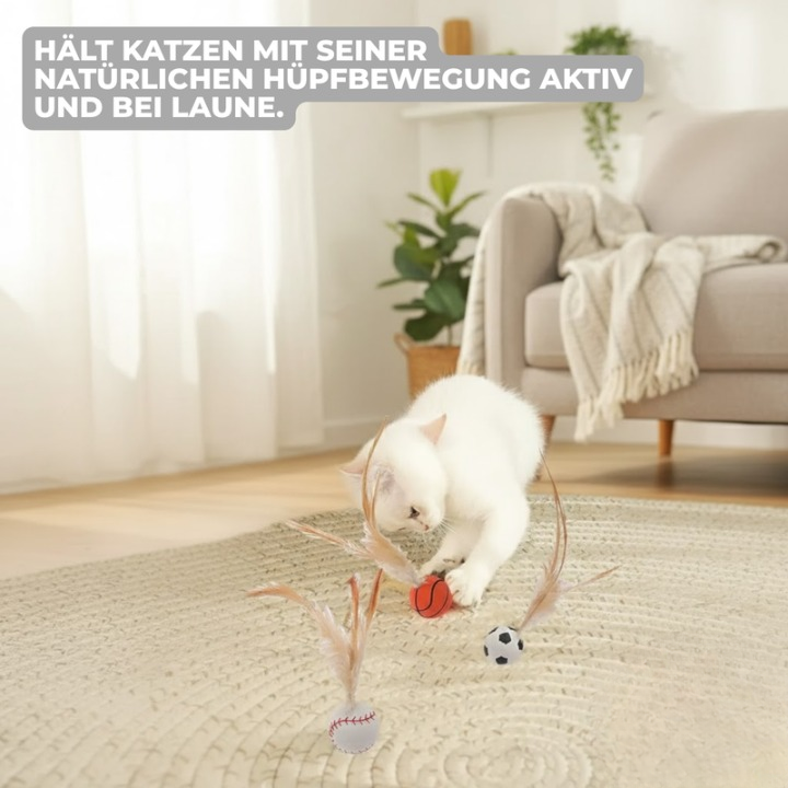 Cat Toy Silicone Feather-Tipped Bounce Ball Set of 3