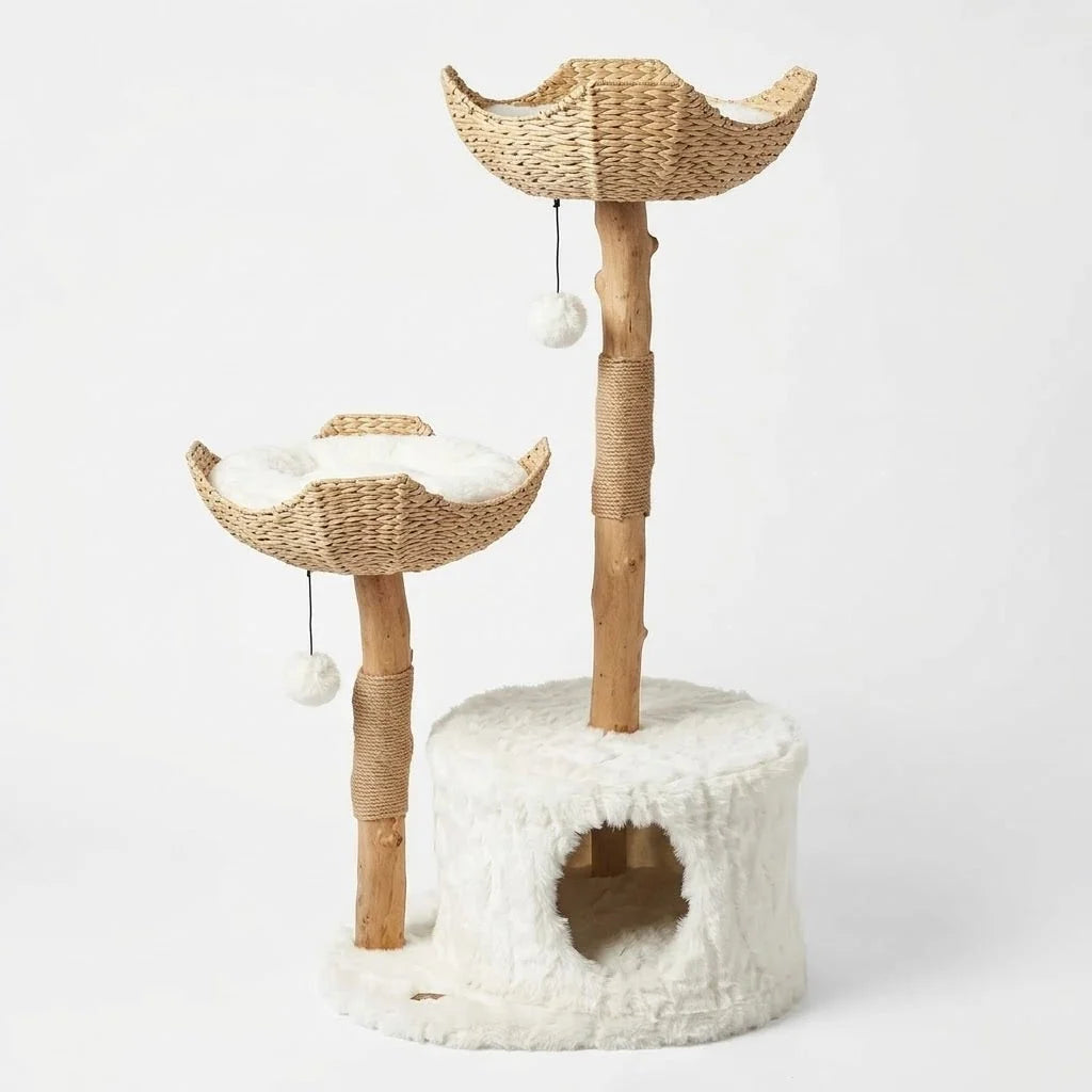 Cat Tree Natural Branches Woven Basket Beds Cozy Cave