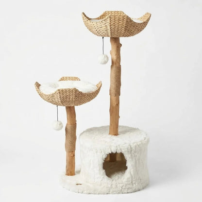 Cat Tree Natural Branches Woven Basket Beds Cozy Cave