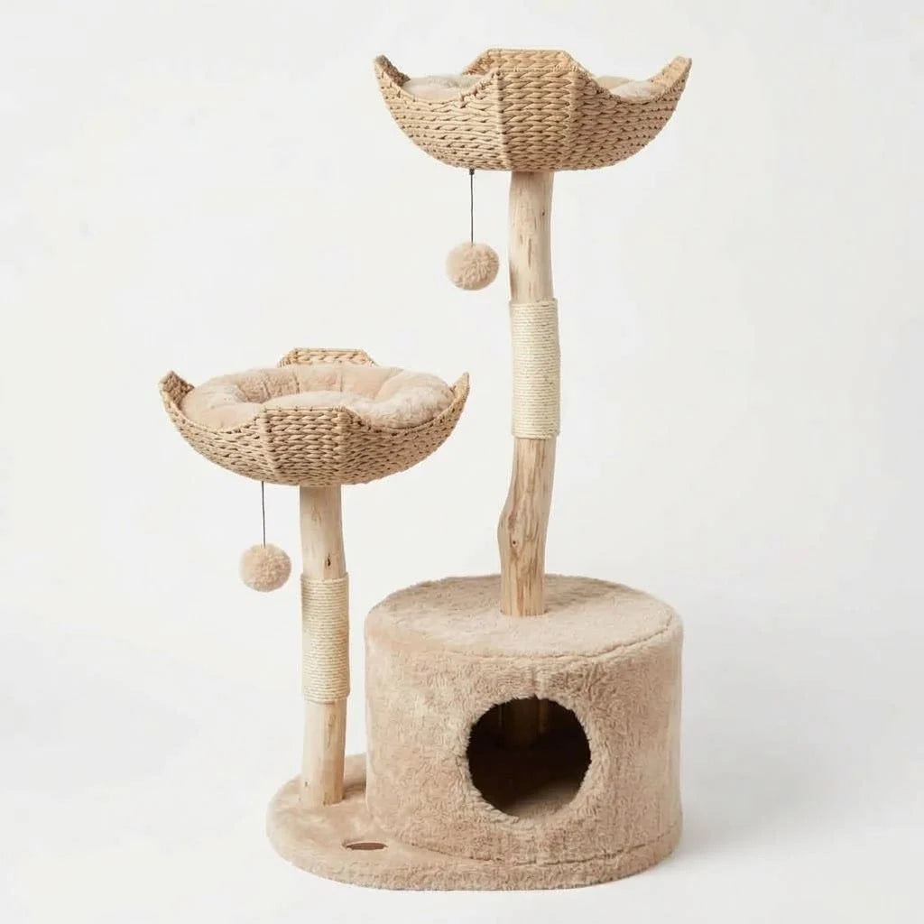 Cat Tree Natural Branches Woven Basket Beds Cozy Cave
