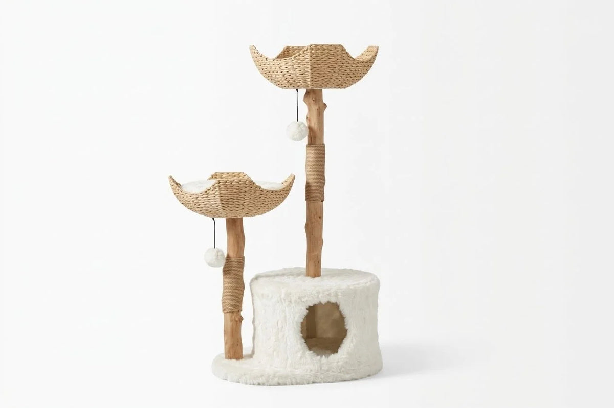Cat Tree Natural Branches Woven Basket Beds Cozy Cave
