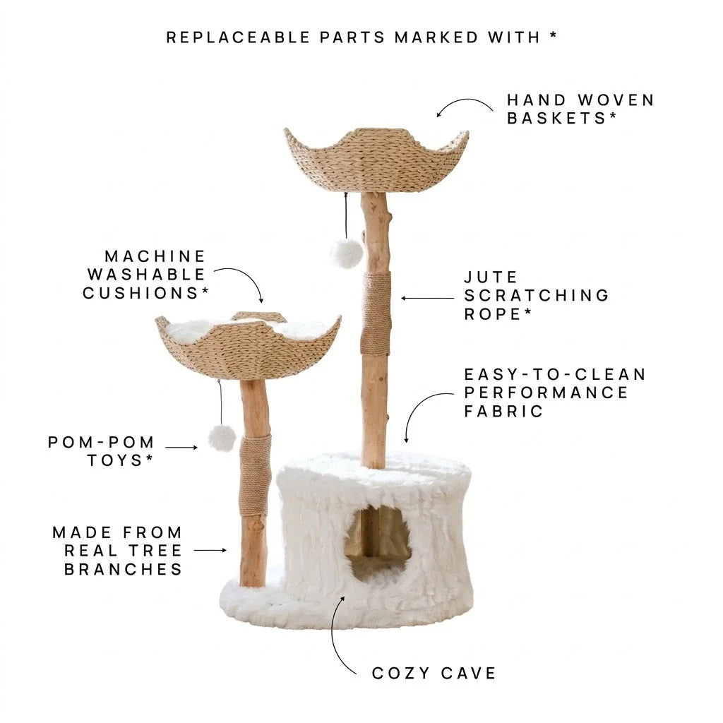 Cat Tree Natural Branches Woven Basket Beds Cozy Cave