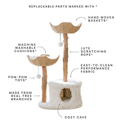 Cat Tree Natural Branches Woven Basket Beds Cozy Cave