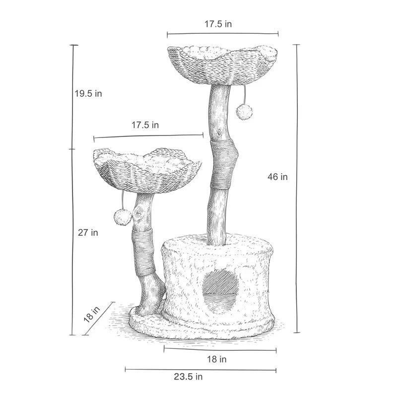 Cat Tree Natural Branches Woven Basket Beds Cozy Cave