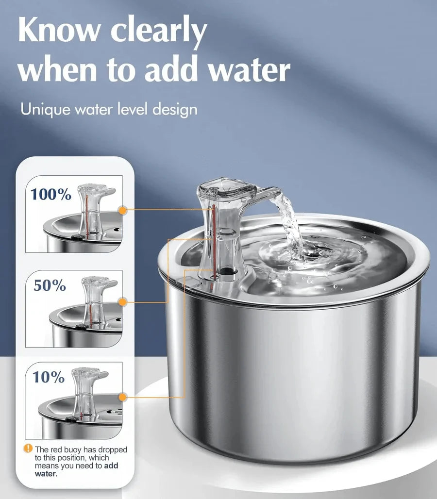 Cat Water Fountain Stainless Steel Motion-Activated 4-Stage Filtration
