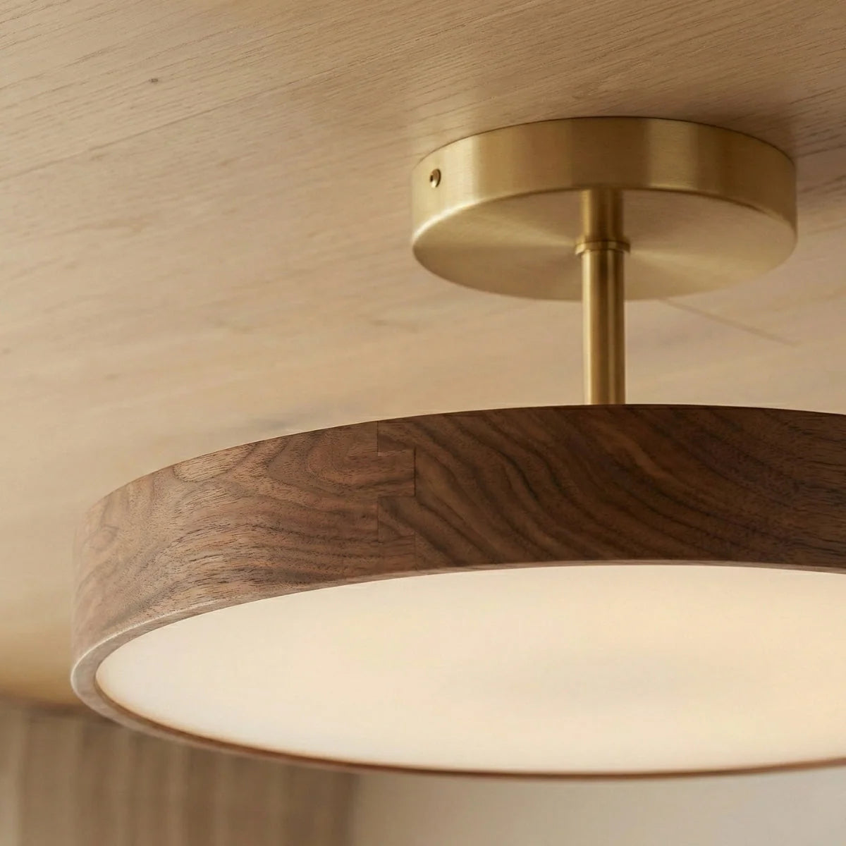 Ceiling Lamp Wood Finish Low-Profile 3 Adjustable Light Tones