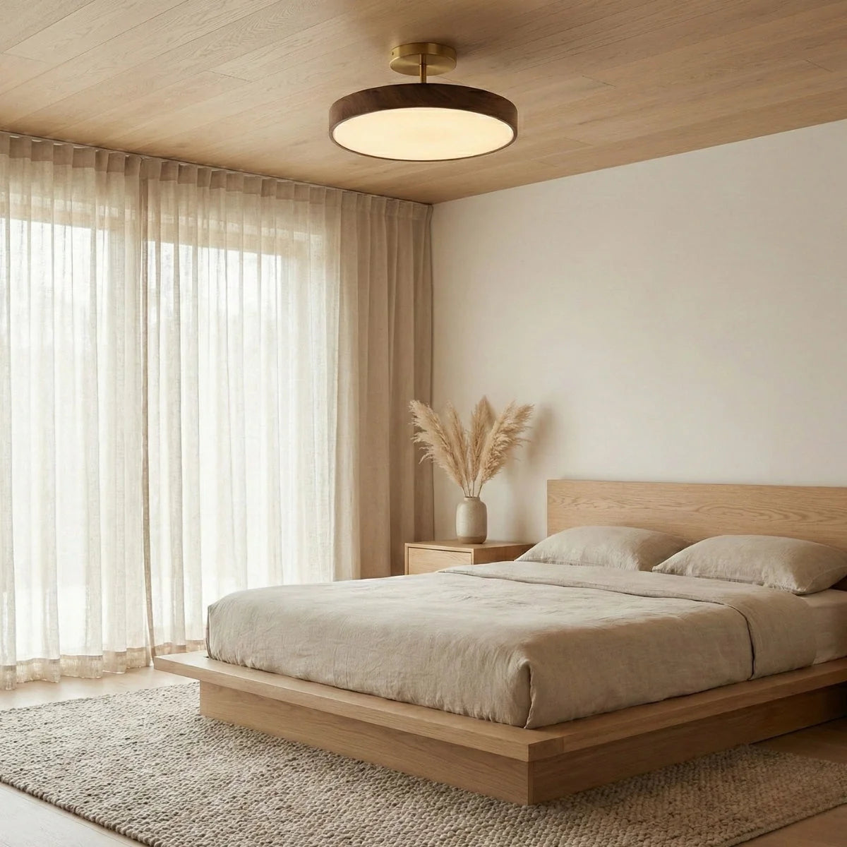 Ceiling Lamp Wood Finish Low-Profile 3 Adjustable Light Tones
