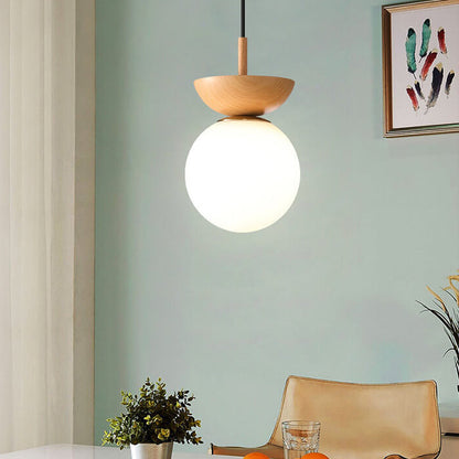 Ceiling Light Glass Globe Wood Grain Semi-Flush Mounted