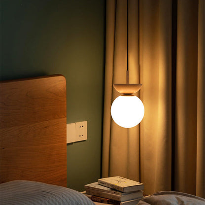 Ceiling Light Glass Globe Wood Grain Semi-Flush Mounted