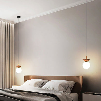 Ceiling Light Glass Globe Wood Grain Semi-Flush Mounted
