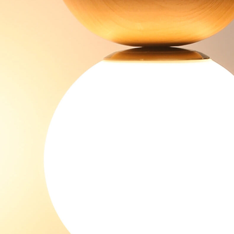 Ceiling Light Glass Globe Wood Grain Semi-Flush Mounted