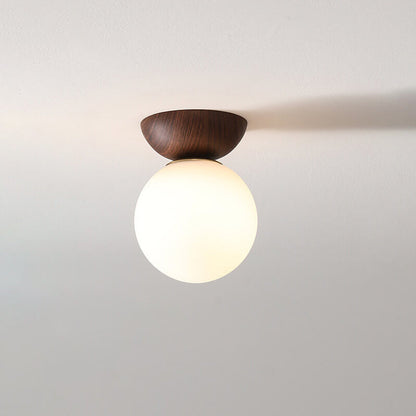 Ceiling Light Glass Globe Wood Grain Semi-Flush Mounted