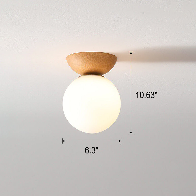 Ceiling Light Glass Globe Wood Grain Semi-Flush Mounted