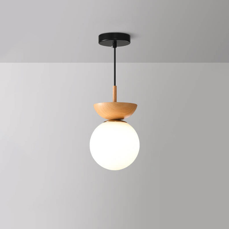 Ceiling Light Glass Globe Wood Grain Semi-Flush Mounted