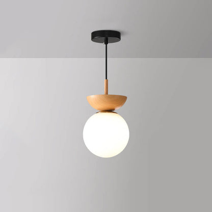 Ceiling Light Glass Globe Wood Grain Semi-Flush Mounted