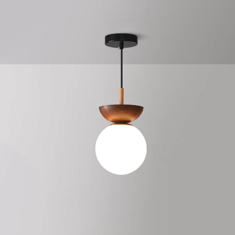 Ceiling Light Glass Globe Wood Grain Semi-Flush Mounted