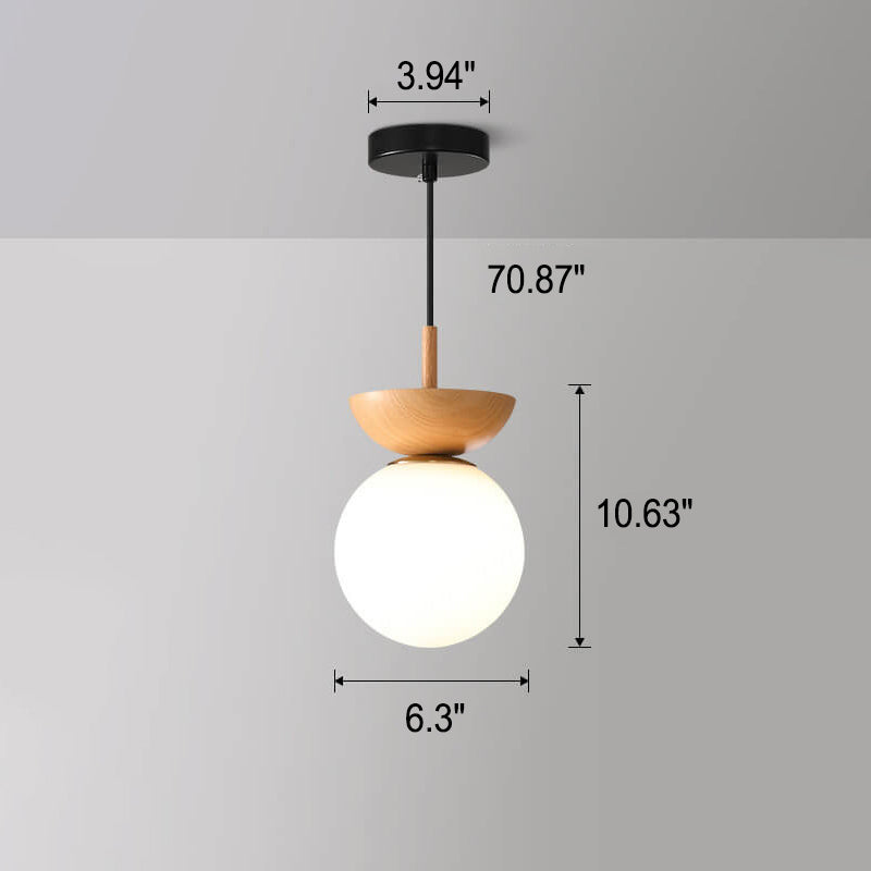 Ceiling Light Glass Globe Wood Grain Semi-Flush Mounted