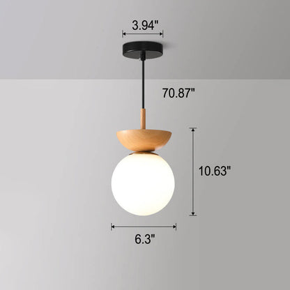 Ceiling Light Glass Globe Wood Grain Semi-Flush Mounted