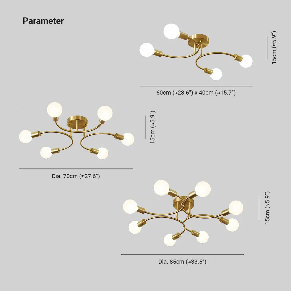 Ceiling Light Multi-Arm Gold Metal E27 Compatible