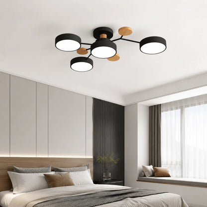Ceiling Light Round LED Metal & Wood Three-Color